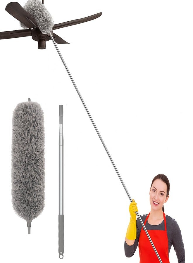 Maxoshine Microfiber Feather Duster | Bendable & Extendable Fan Cleaning Duster | Home Tools Cleaning for High Ceiling Windows Furniture | 100 Inch (Grey) - Image 1